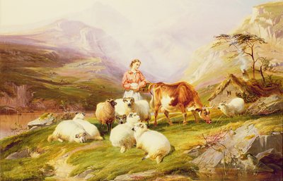 Cow and Sheep on a Mountain Pasture by Thomas George Cooper